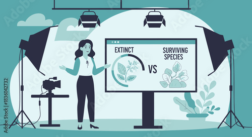 Botanical species presentation contrasting extinct and surviving varieties