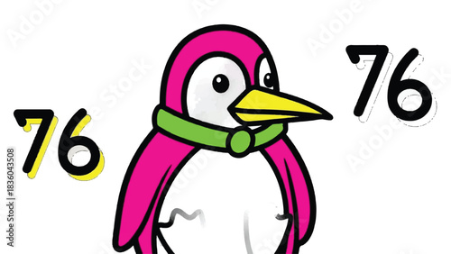 Vibrant Pink Penguin with Green Collar and Yellow Beak.