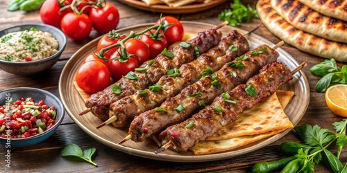 Grilled Lamb Kebabs with Fresh Vegetables and Pita – Perfect for Mediterranean and Middle Eastern Cuisine
