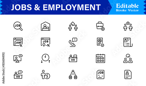 Unique Job & Employment line icon collection with clean career symbols, job search vectors, hiring and workplace minimalistic line icons designed for professional use
