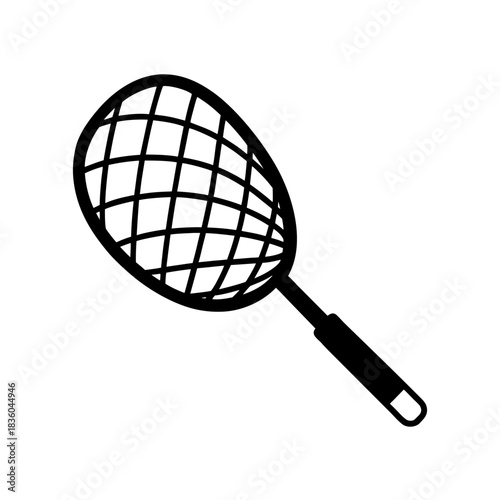 Fishing Net Icon with Handle on White Background.