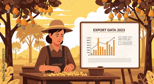 Cashew farming and export data, a visual representation of agricultural economy