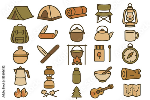 Outdoor camping essentials featuring tents, cookware, and camping gear for an enjoyable adventure in nature