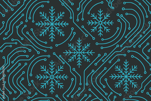 Stylish blue snowflakes integrated with circuit lines create an eye-catching design suitable for winter-themed technology projects