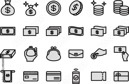 ショッピング・購入のシンプルな黒い線画の黄色いアイコンセット