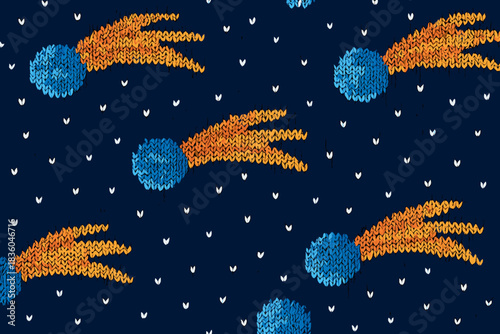 Colorful comet pattern on dark fabric creates a whimsical design for kids' clothing or accessories