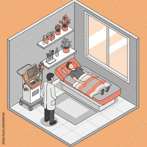 Doctor attending to a patient in a hospital room.