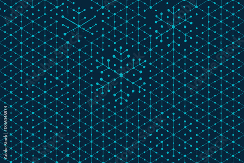 Intricate pattern of geometric snowflakes on a dark background highlighting winter motifs and designs