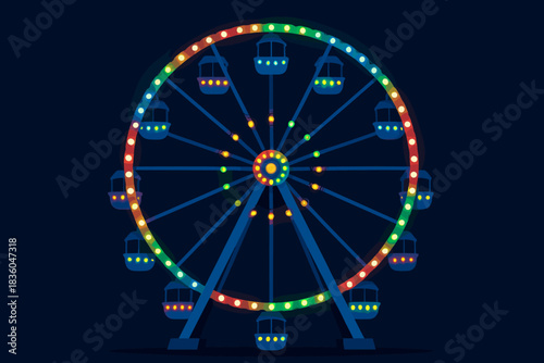 Colorful ferris wheel lit up against a dark sky during a nighttime carnival event