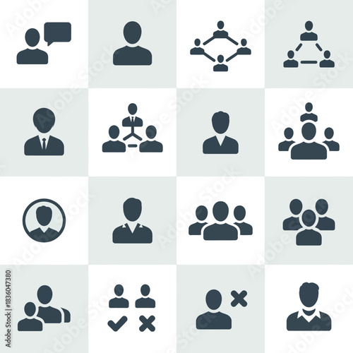 Collection of business and teamwork icons representing people and connections