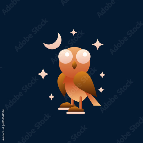 cute owl flat design on dark background