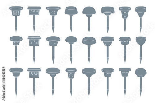 Various types of garden stakes displayed in a simple design layout