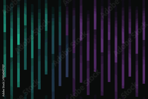 Colorful vertical lines create a modern abstract design with a blend of green and purple tones on a dark background