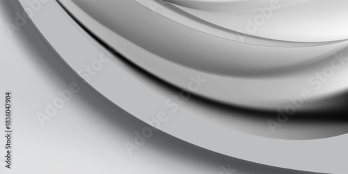 Luxury liquid silver texture with smooth flowing waves. Metallic gradient on wavy curve surface. Glossy reflective mercury or chrome material. Silver material