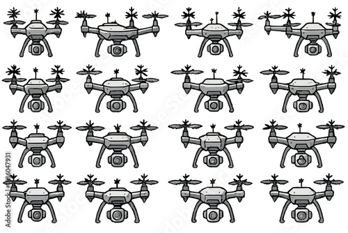 Multiple drone illustrations showcasing various angles and designs in a grid pattern