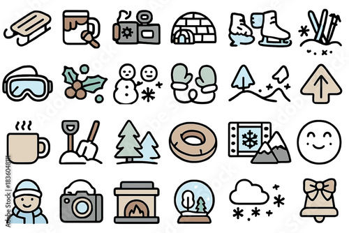 Fun winter activities and symbols showcasing the joy of the season for everyone to enjoy together