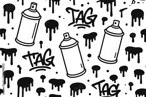 Popular street art design featuring spray paint cans and graffiti tags on a white background