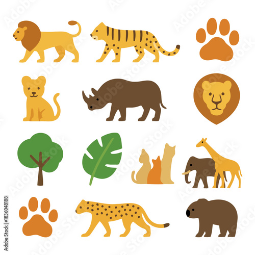 Safari Animals Illustrated: A vibrant illustration showcasing an array of African safari animals, presenting iconic species in a playful, colorful style.