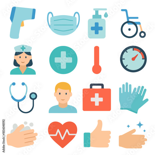 Healthcare Icons: A comprehensive set of medical and healthcare icons, symbolizing health, well-being, and medical care