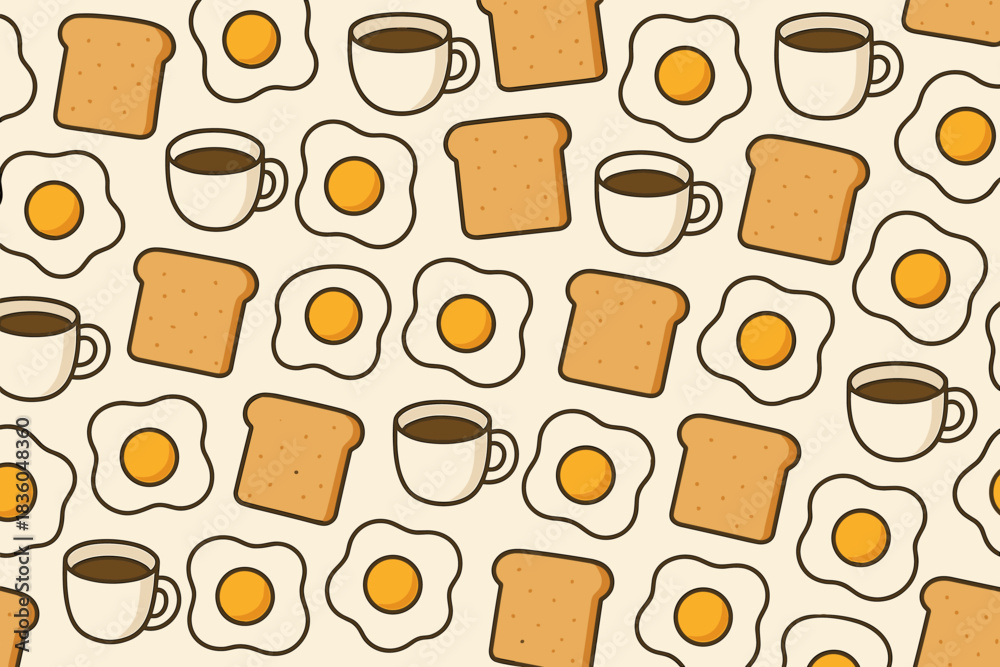 custom made wallpaper toronto digitalBreakfast patterns featuring eggs, toast, and coffee on a cream background