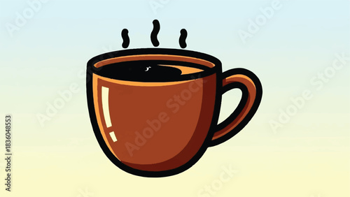 A steaming cup of hot coffee in a brown mug.