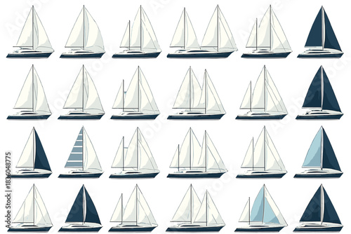 Collection of various sailboat designs showcasing diverse sail patterns and colors for nautical enthusiasts