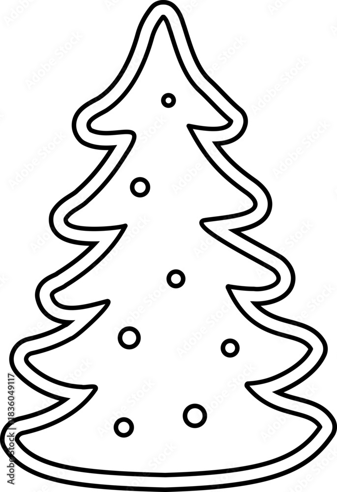 Fototapeta premium Christmas tree gingerbread cookie outline template isolated. Children's Christmas activity coloring pages. Transparent background. SVG.
