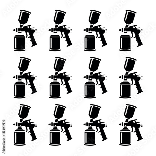 Seamless pattern of black spray paint guns on a white background