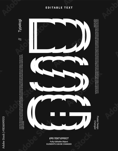 Editable Text Effect Vector of Black White Glitch Bold modern poster design typography for poster, brochure, advertising, display
