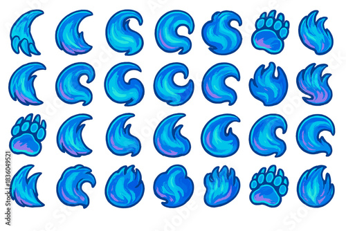 Colorful blue waves and paw prints displayed in a seamless pattern for creative design projects