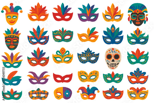 Colorful collection of decorative masks for celebration and carnival festivities