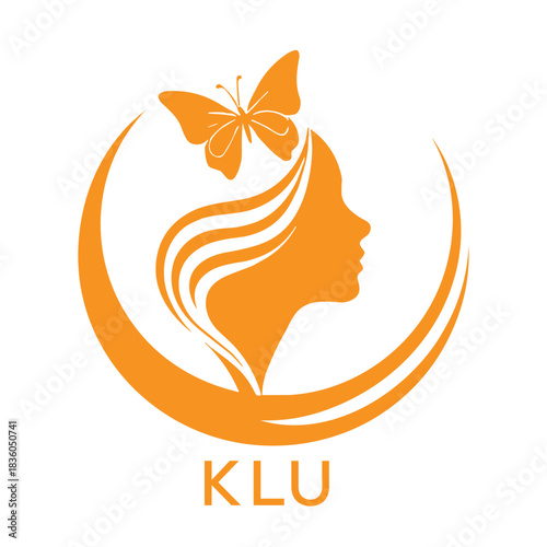 KLU Elegant Woman Beauty Logo with Butterfly. KLU Feminine Hair Salon Branding. KLU  Modern Beauty Icon.
