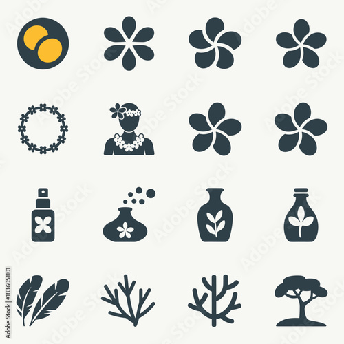 Collection of tropical island and hawaiian themed icons