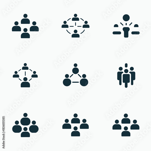 Collection of diverse human network and team connection icons