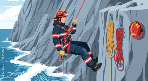 Coastline Emergency Personnel Training, Demonstrating Cliffside Rescue Techniques