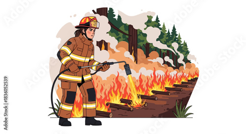 Controlled burn operation firefighter setting fire to forest floor for safety