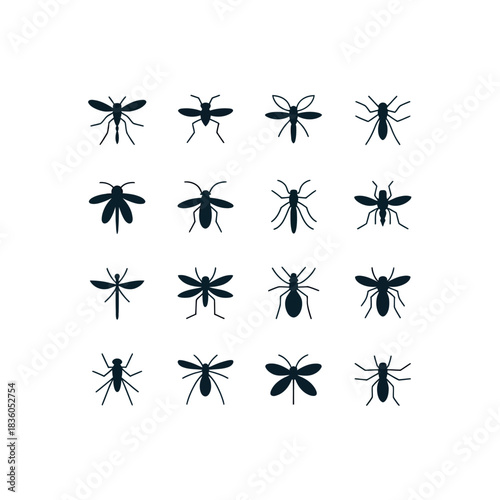 Collection of diverse insect silhouettes on a white background