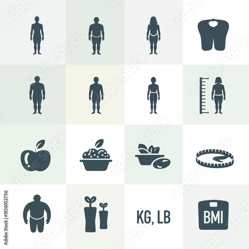 Collection of icons representing health weight and body measurements