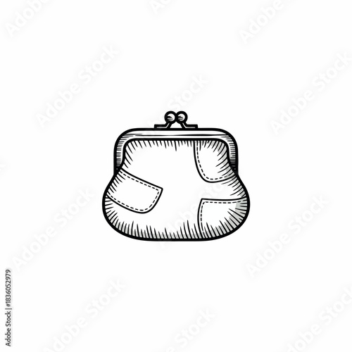 Vintage coin purse sketch with clasp and pockets