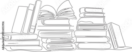 stack of books on white background or hand drawn sketch art of book for educational purpose design