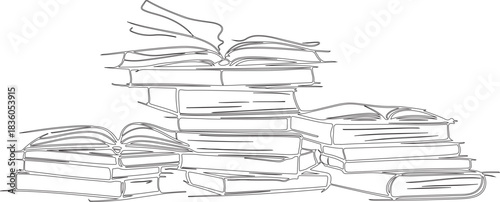stack of books on white background or hand drawn sketch art of book for educational purpose design.