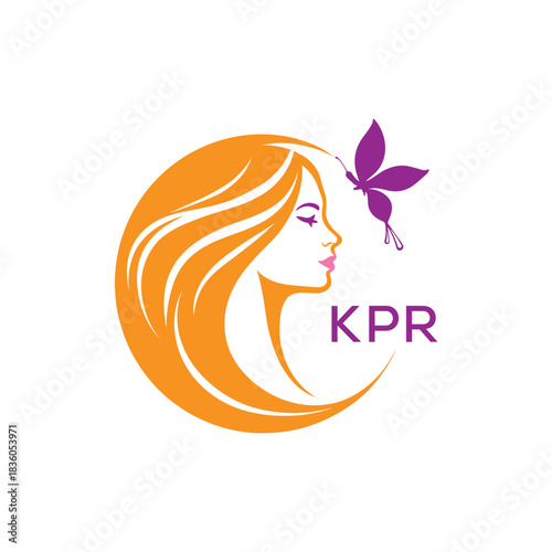 KPR Elegant Beauty Woman Logo. KPR with Butterfly  Salon & Spa Branding.  KPR Luxury Beauty Icon Design.
