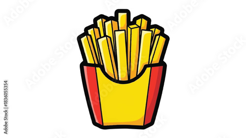 Golden French Fries in a Red and Yellow Carton Ready to Eat.