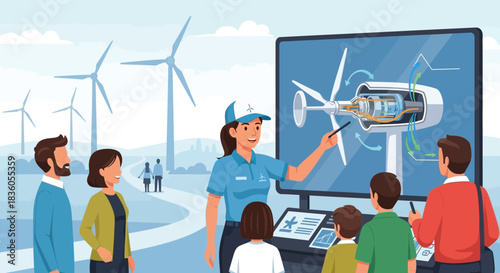 Illustrative educational tour focused on renewable energy and turbine mechanisms