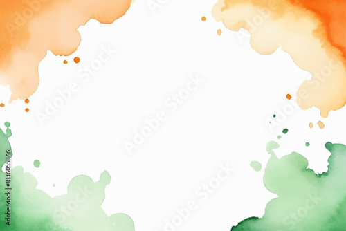 Abstract watercolor splash frame in Indian flag colors on white background.