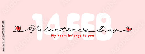 Happy Valentines Day card template with calligraphy lettering by continuous line art drawing. Minimalist and creative design. Love concept. Happy Valentines Day greeting text. Vector illustration