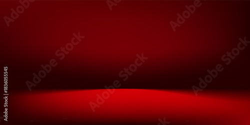 Empty Red Studio Room Background. Dramatic Gradient Stage or Product Display Template.
