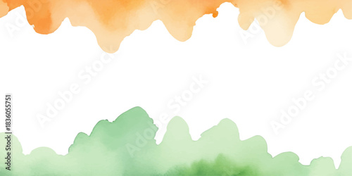 Abstract watercolor wash frame with orange and green colors