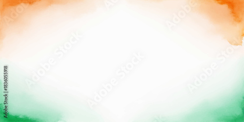 Abstract watercolor border in Indian tricolor theme with white space
