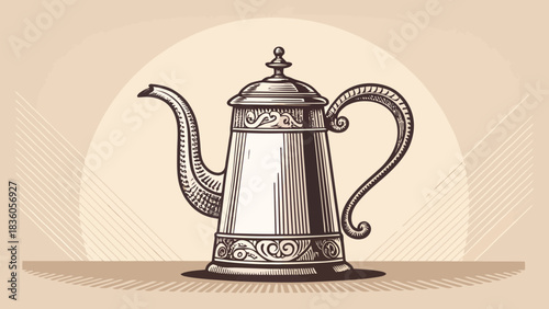 Elegant vintage coffee pot illustration for classic designs and retro kitchen aesthetics, perfect for cafe menus and sophisticated branding projects